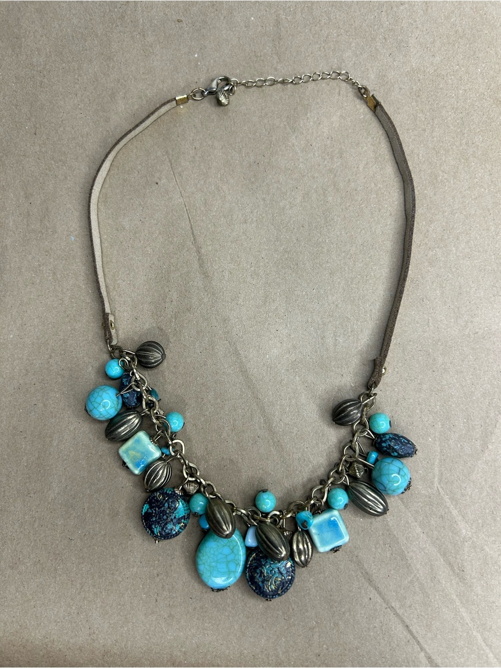 Smoky Quartz Cluster Turquoise Necklace